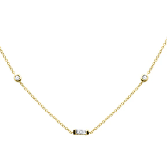 <span style="color:purple">SPECIAL!</span>.13ct G SI 14K Yellow Gold Baguette Diamond Pendant Necklace 16" + 2" Ext