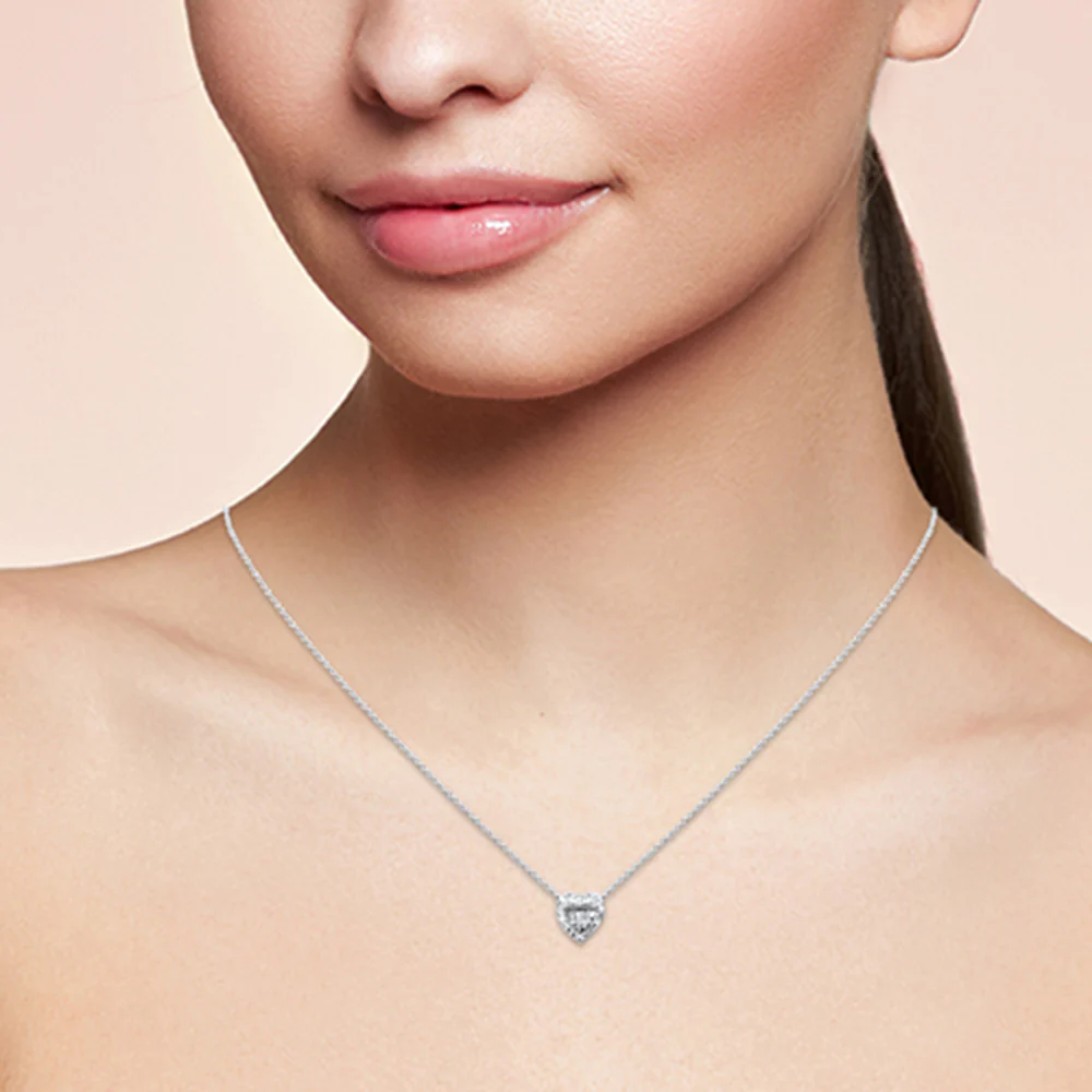 <span style="color:purple">SPECIAL!</span> .18ct G SI 14K White Gold Diamond Heart Shaped Pendant Necklace 16" + 2" Ext - Image 2