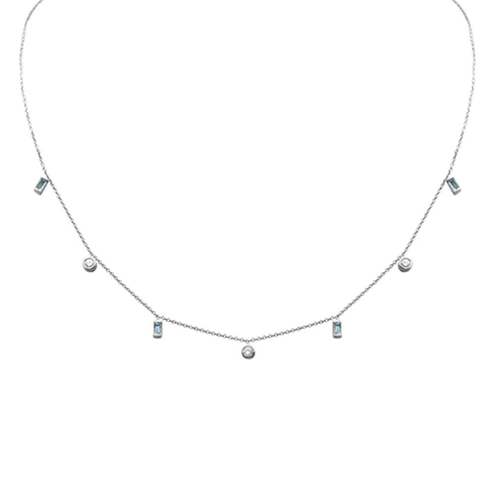 <span>DIAMOND CLOSEOUT! </span> .51ct G SI 14K White Gold Diamond & Aquamarine Gemstone Necklace 16" + 2" Ext