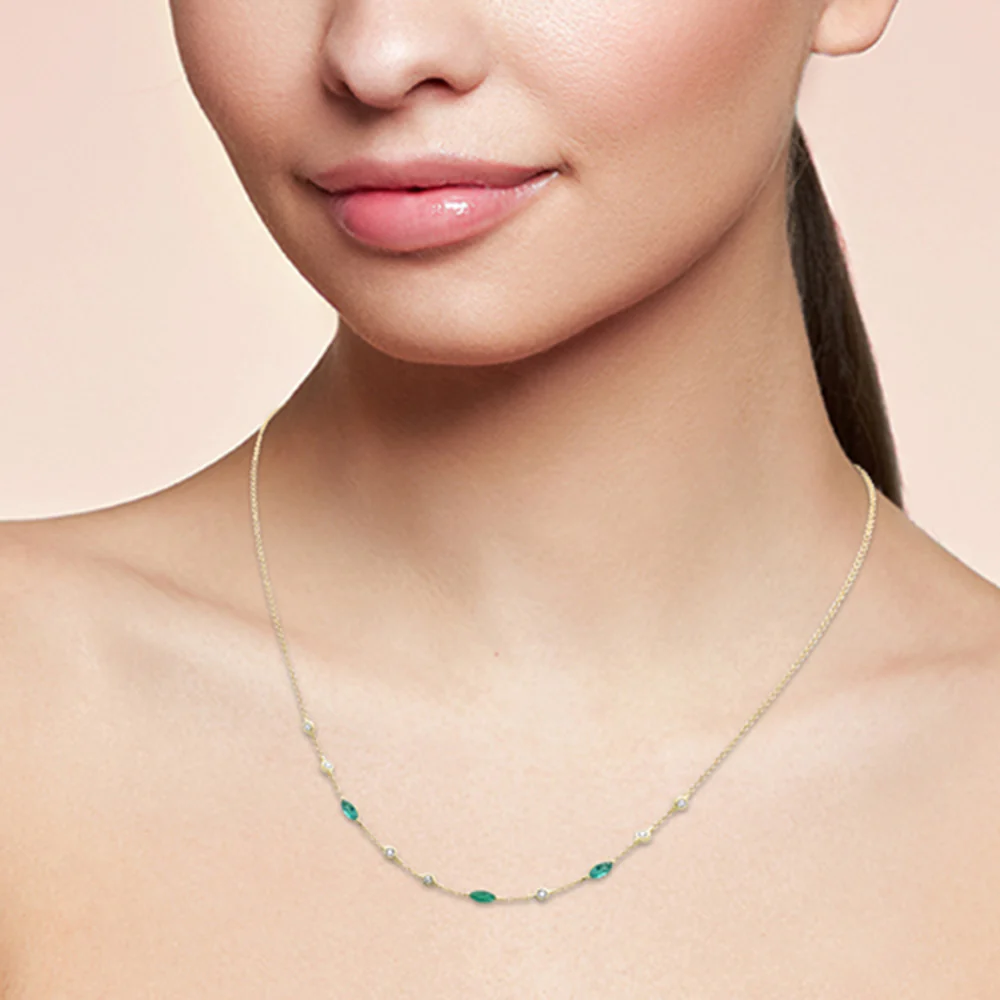 <span style="color:purple">SPECIAL!</span>.61ct G SI 14K Yellow Gold Diamond & Emerald Gemstone Necklace 16" + 2" Ext - Image 2