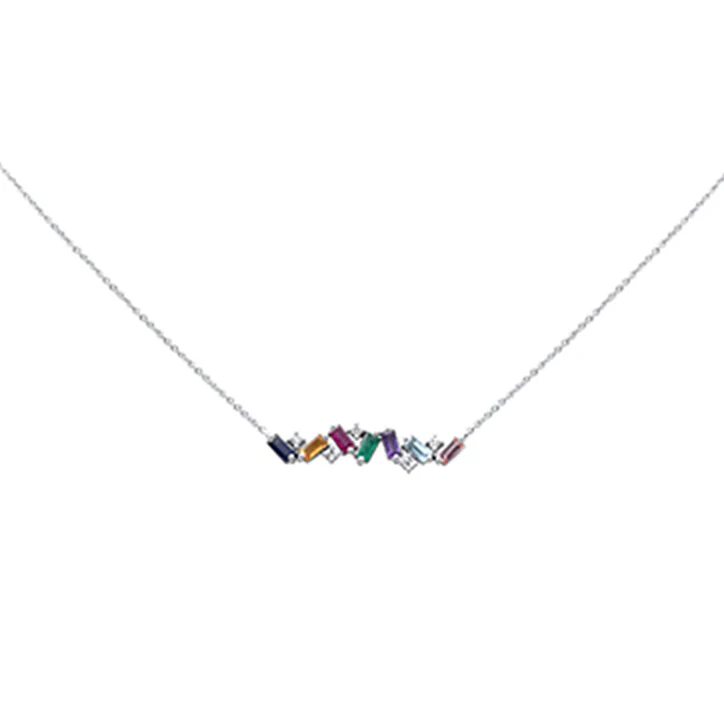 <span style="color:purple">SPECIAL!</span> 1.00ct G SI 14K White Gold Diamond & Multi Color Gemstone Necklace 16" + 2" Ext - Image 2