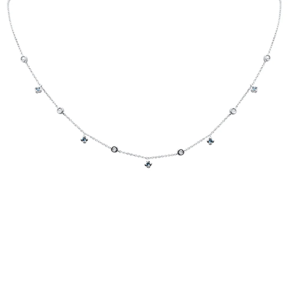 <span style="color:purple">SPECIAL!</span> .31ct G SI 14K White Gold Diamond & Aquamarine Gemstone Necklace 16" + 2" Ext