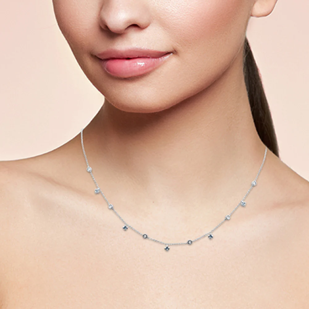 <span style="color:purple">SPECIAL!</span> .31ct G SI 14K White Gold Diamond & Aquamarine Gemstone Necklace 16" + 2" Ext - Image 2