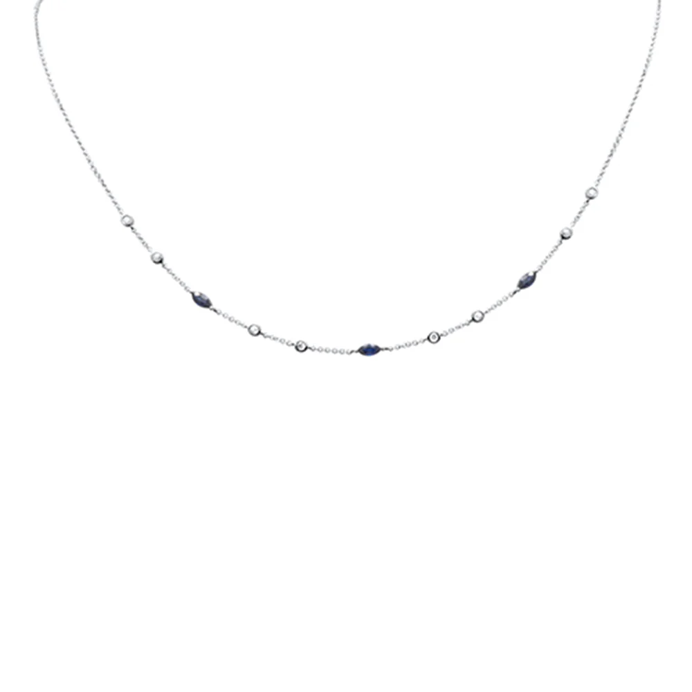 <span style="color:purple">SPECIAL!</span> .69ct G SI 14K White Gold Diamond & Blue Sapphire Gemstone Necklace 16" + 2" Ext
