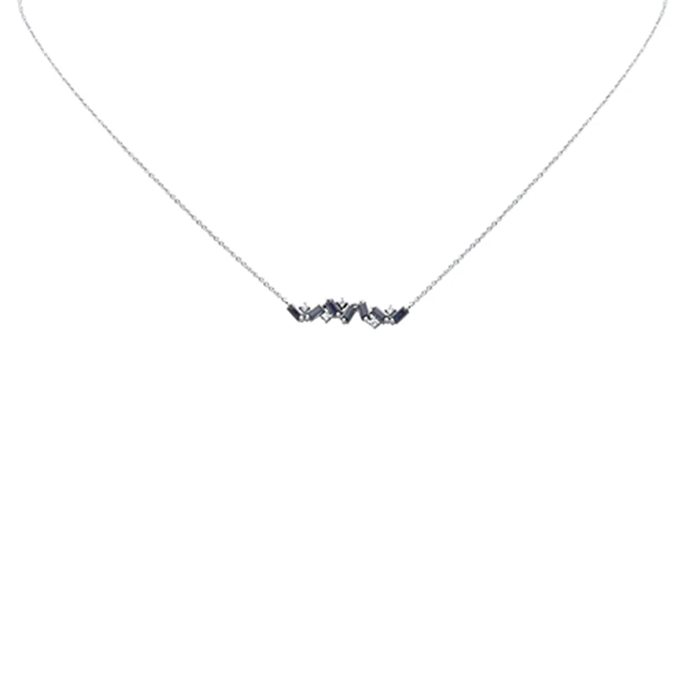 <span style="color:purple">SPECIAL!</span> 1.33ct G SI 14K White Gold Diamond & Blue Sapphire Gemstone Necklace 14" + 2" Ext