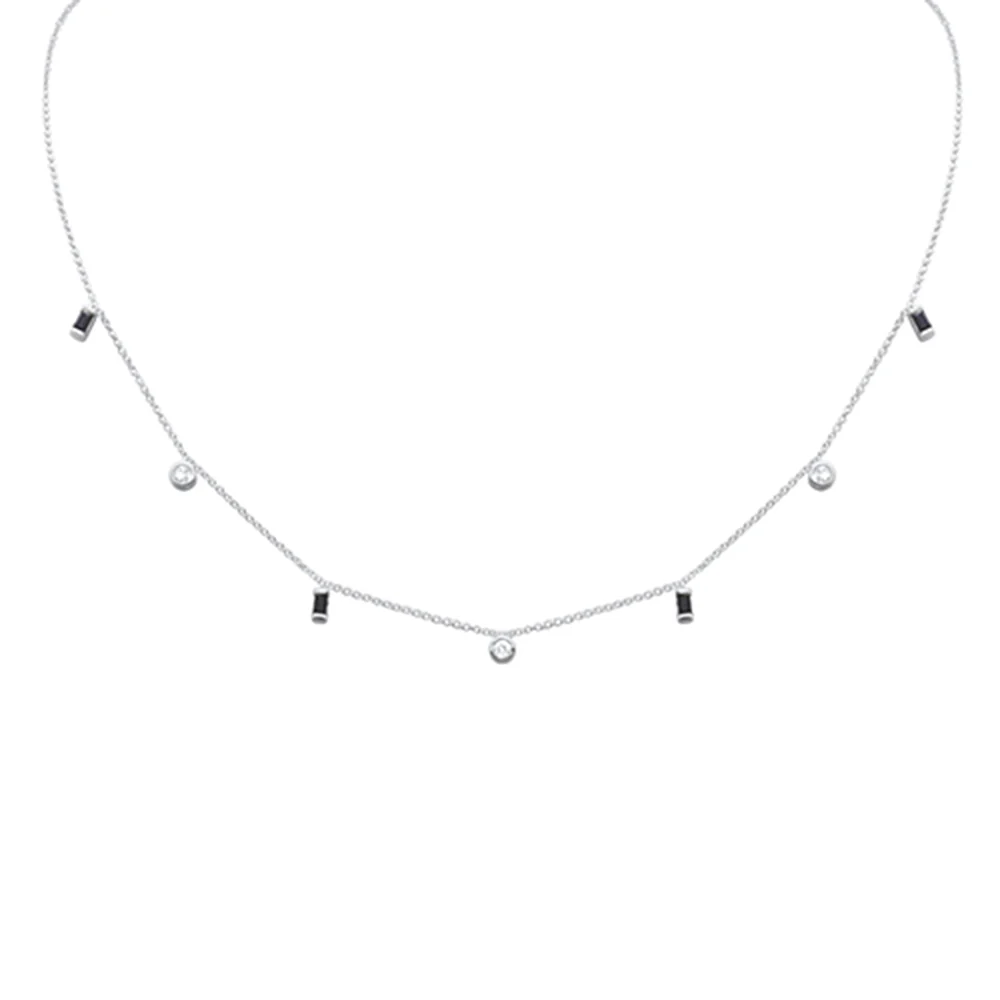 <span>DIAMOND CLOSEOUT! </span> .65ct G SI 14K White Gold Diamond & Blue Sapphire Gemstone Necklace 16" + 2" Ext