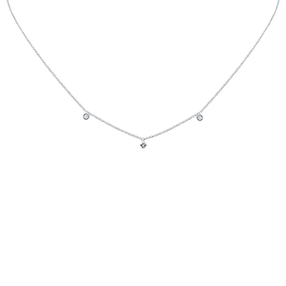 .08ct G SI 14K White Gold Diamond Aquamarine Gemstone Necklace 16" + 2" Ext