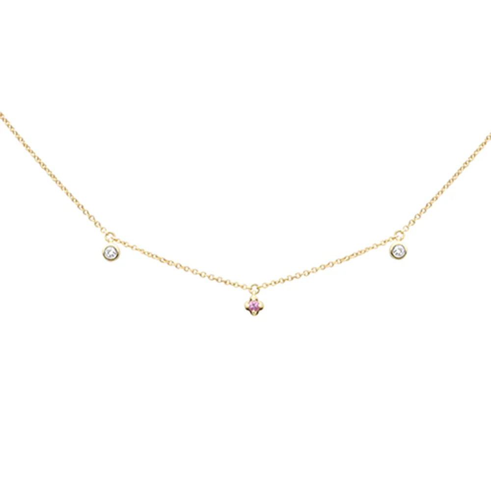 <span>DIAMOND CLOSEOUT! </span> .09ct G SI 14K Yellow Gold Diamond & Pink Sapphire Necklace 16+2" Ext
