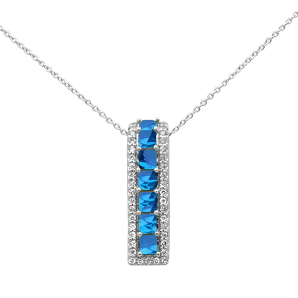 <span style="color:purple">SPECIAL!</span> 1.52ct G SI 14K White Gold Diamond & Blue Sapphire Pendant Necklace 18" Long Chain