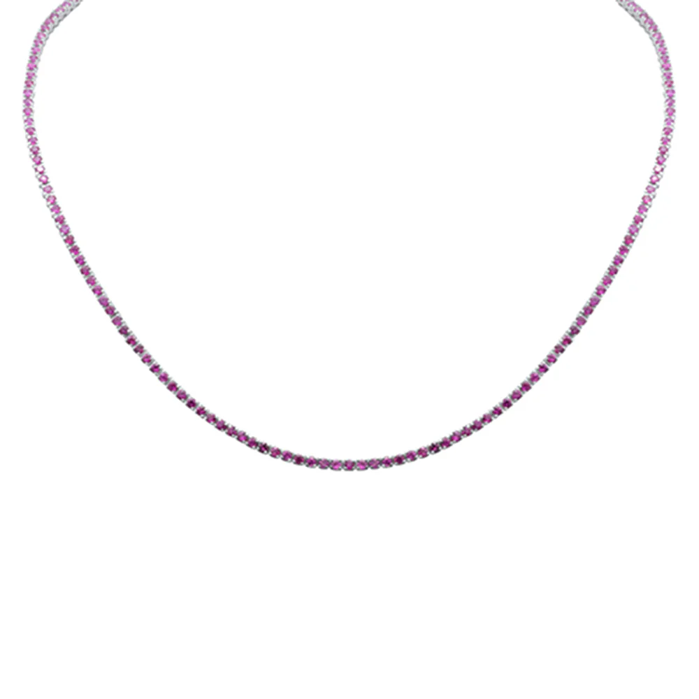 <span style="color:purple">SPECIAL!</span> 4.44ct G SI 14K White Gold Ruby Gemstone Tennis Necklace 12+4" Ext