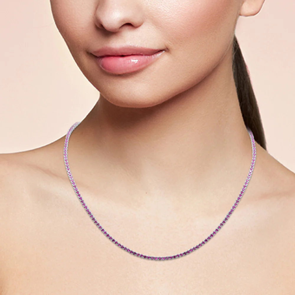 <span style="color:purple">SPECIAL!</span> 4.44ct G SI 14K White Gold Ruby Gemstone Tennis Necklace 12+4" Ext - Image 2