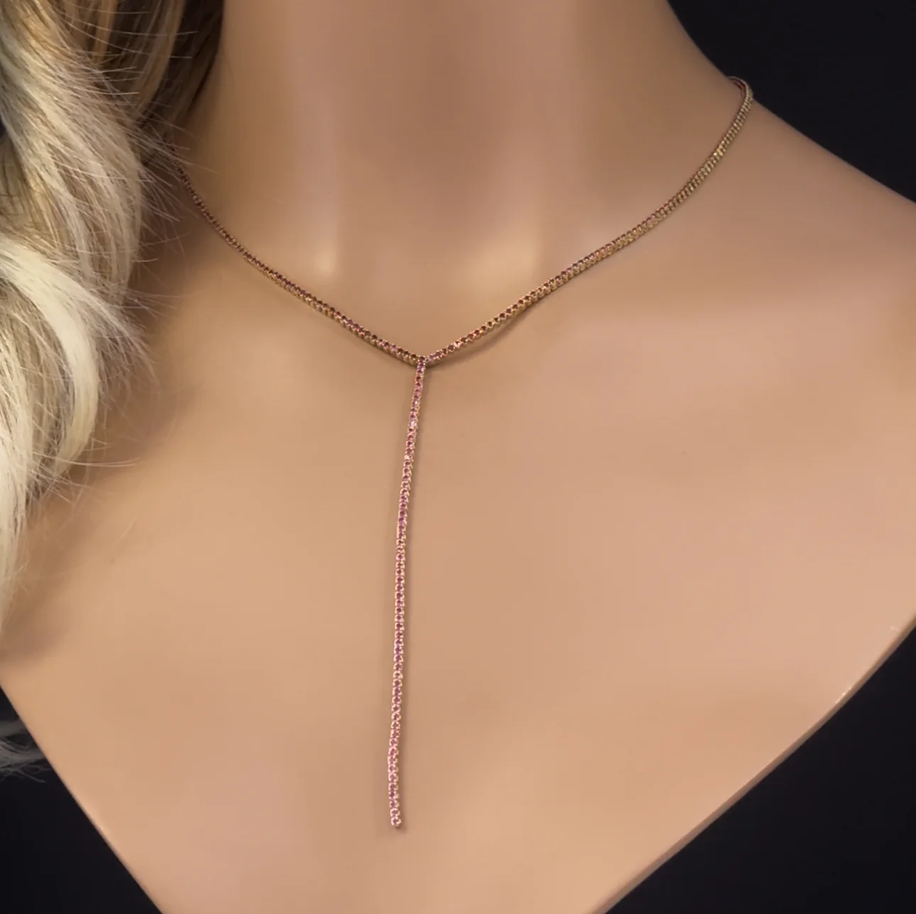 <span style="color:purple">SPECIAL!</span> 3.40ct G SI 14K Yellow Gold Ruby Y Lariat Tennis Necklace 14+4" Ext