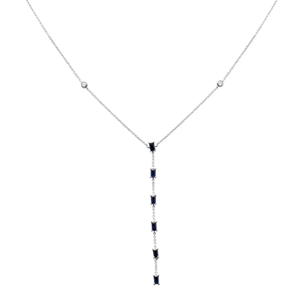 <span>DIAMOND CLOSEOUT! </span> .93ct G SI 14K White Gold Diamond Blue Sapphire Drop Pendant Necklace 16+2" Ext