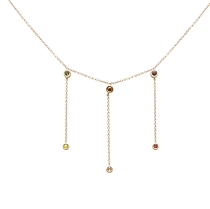 <span>DIAMOND CLOSEOUT! </span> .19ct G SI 14K Yellow Gold Multi Color Gemstone Dangling Necklace 16+2" Ext