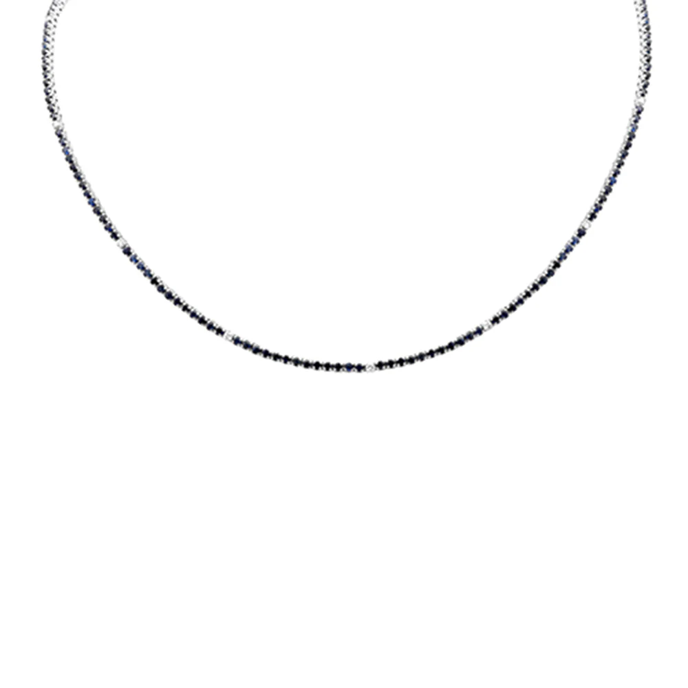 <span style="color:purple">SPECIAL!</span> 3.84ct G SI 14K White Gold Diamond & Blue Sapphire Tennis Necklace 14+2" Ext