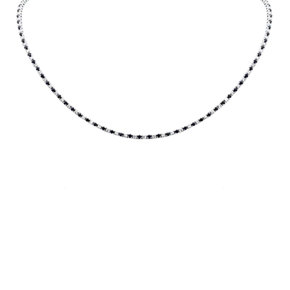<span style="color:purple">SPECIAL!</span> 3.98ct G SI 14K White Gold Diamond & Blue Sapphire Tennis Necklace 14+4" Ext