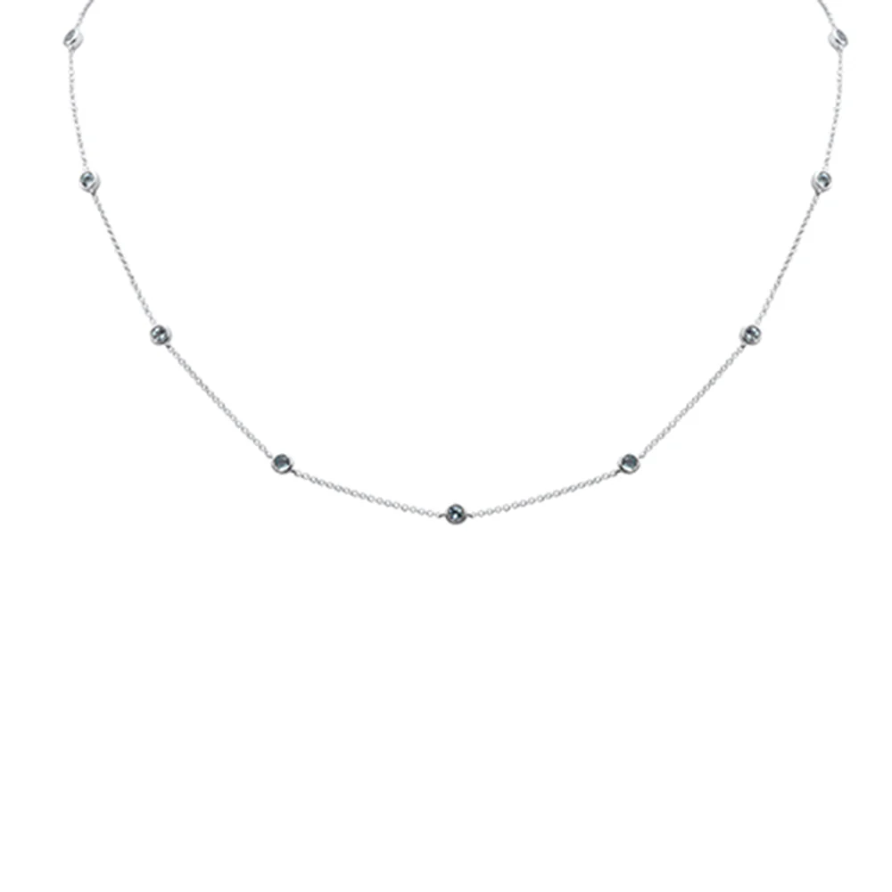<span>DIAMOND CLOSEOUT! </span> .06ct G SI 14K White Gold Aquamarine Gemstone Necklace 16+2" Ext
