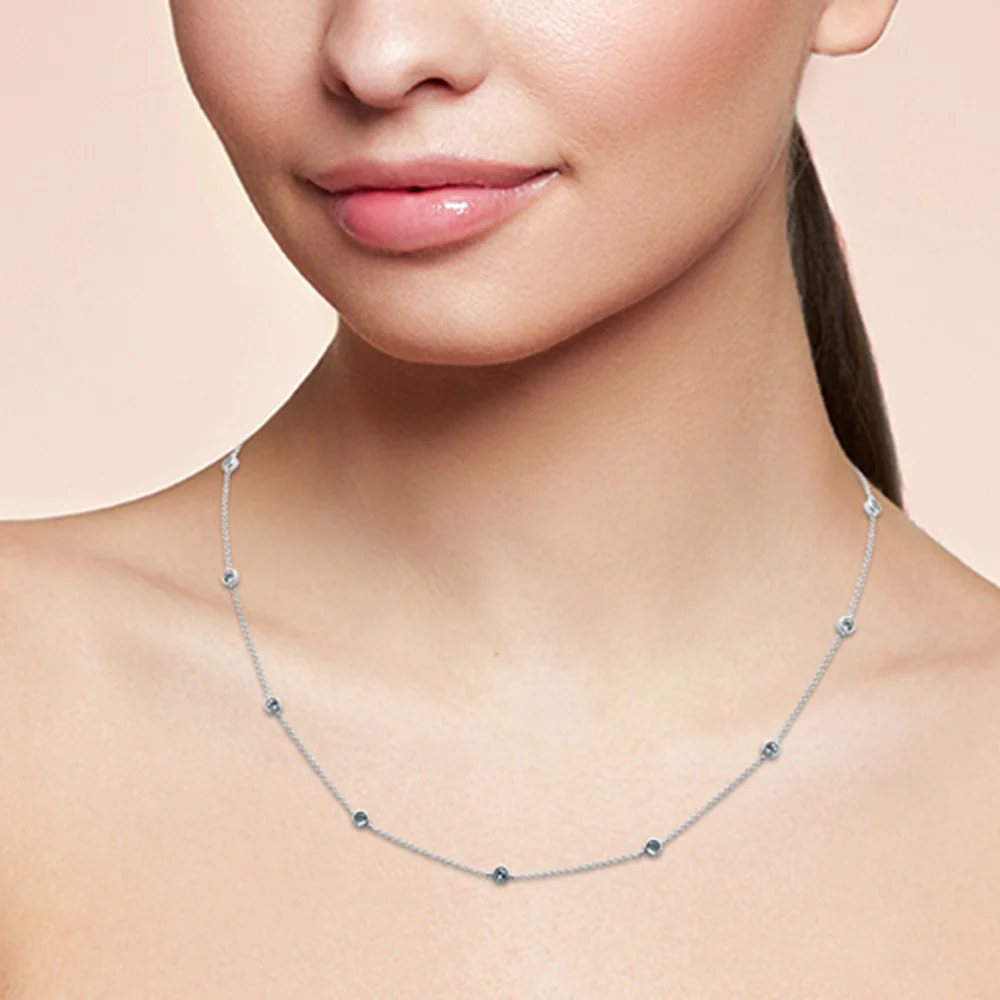 <span>DIAMOND CLOSEOUT! </span> .06ct G SI 14K White Gold Aquamarine Gemstone Necklace 16+2" Ext - Image 2