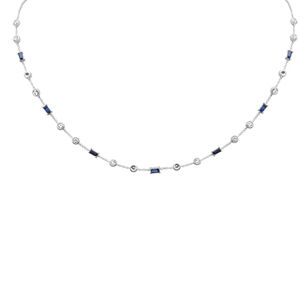 <span style="color:purple">SPECIAL!</span> 2.64ct G SI 14K White Gold Diamond & Blue Sapphire Necklace 16+2" Ext