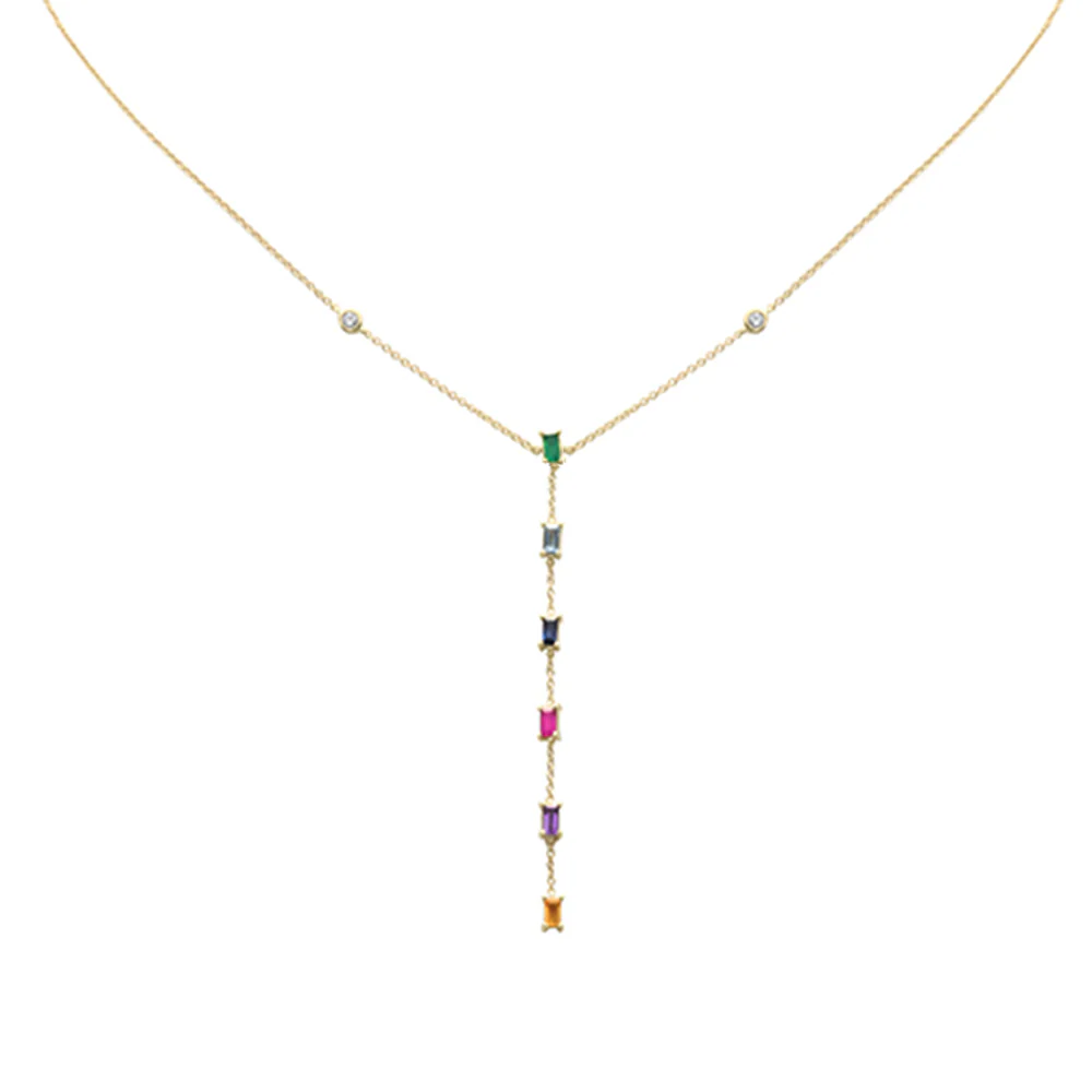 <span>GEMSTONE CLOSEOUT! </span> .72ct G SI 14K Yellow Gold Diamond & Multi Color Gemstone Drop Necklace 16+2" Ext - Image 2