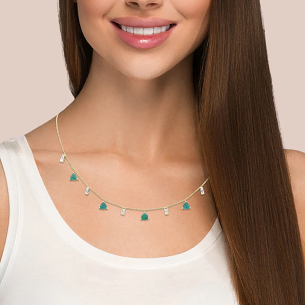 <span>GEMSTONE CLOSEOUT! </span> .55ct, 2.27ct G SI 14K Yellow Gold Diamond & Emerald Gemstone Necklace 16+2" Ext - Image 2