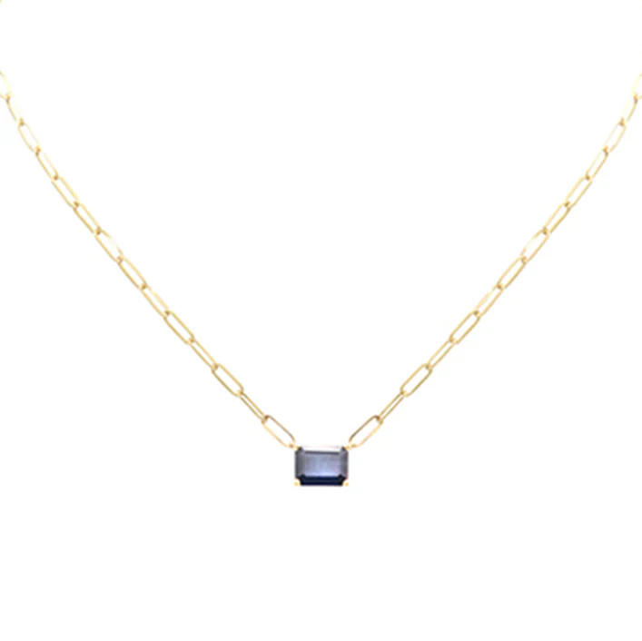 <span>DIAMOND CLOSEOUT! </span> 3.00ct G SI 14K Yellow Gold Blue Sapphire Paperclip Necklace 14 + 2" Ext - Image 2