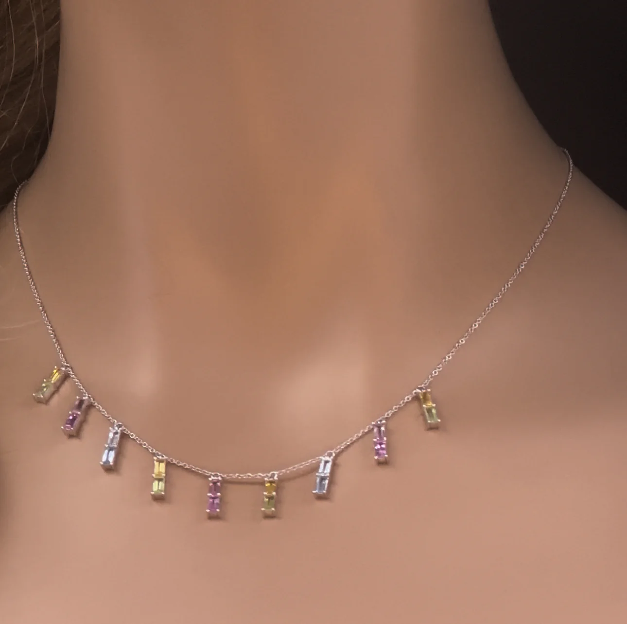 <span>GEMSTONE CLOSEOUT! </span> 2.76ct G SI 14K White Gold Multi Color Gemstone Necklace 16 + 2" Ext