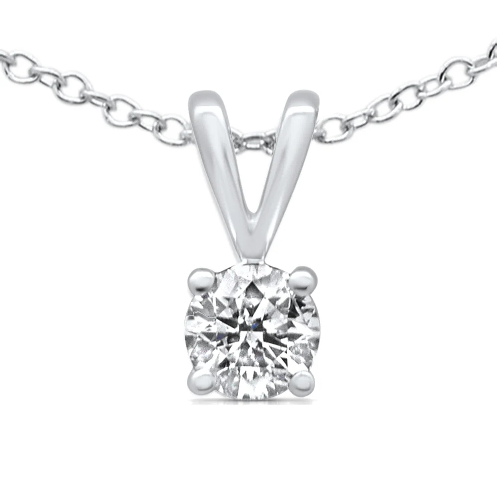 <span style="color:purple">SPECIAL!</span> .32ct G SI 14K White Gold Diamond Solitaire Pendant Necklace 18" Long