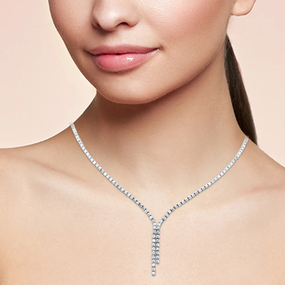 <span style="color:purple">SPECIAL!</span>6.74ct G SI 14K White Gold Diamond Drop Tennis Necklace 16+2" Long - Image 2