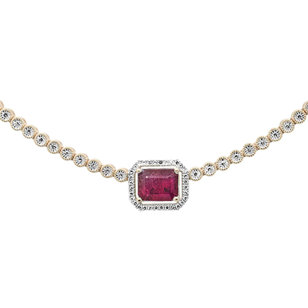 <span style="color:purple">SPECIAL!</span> 4.61ct G SI 14K Yellow Gold Diamond & Ruby Gemstone Tennis Necklace 16+2"EXT Long