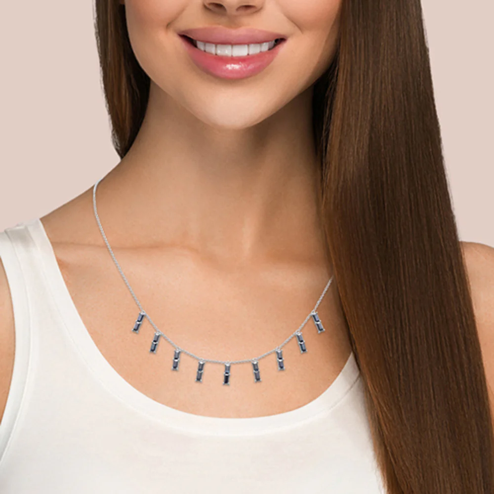 <span>GEMSTONE CLOSEOUT! </span> 3.24ct G SI 14K White Gold Blue Sapphire Necklace 16 + 2" Ext - Image 3
