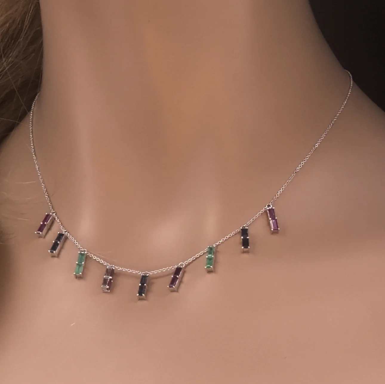 <span>GEMSTONE CLOSEOUT! </span>2.80ct G SI 14K White Gold Multi Color Gemstone Necklace 16 + 2" Ext
