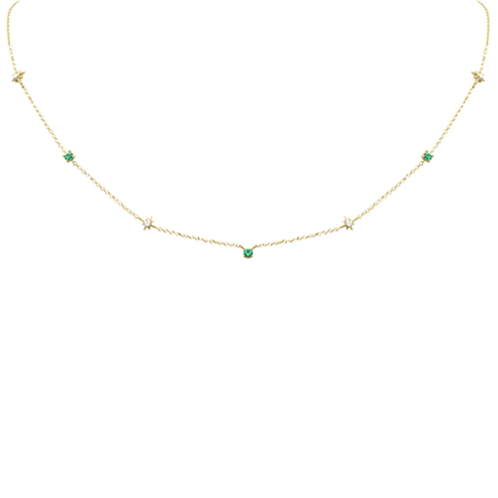 .30ct G SI 14K Yellow Gold Diamond & Emerald Pendant Necklace 16 + 2" Ext