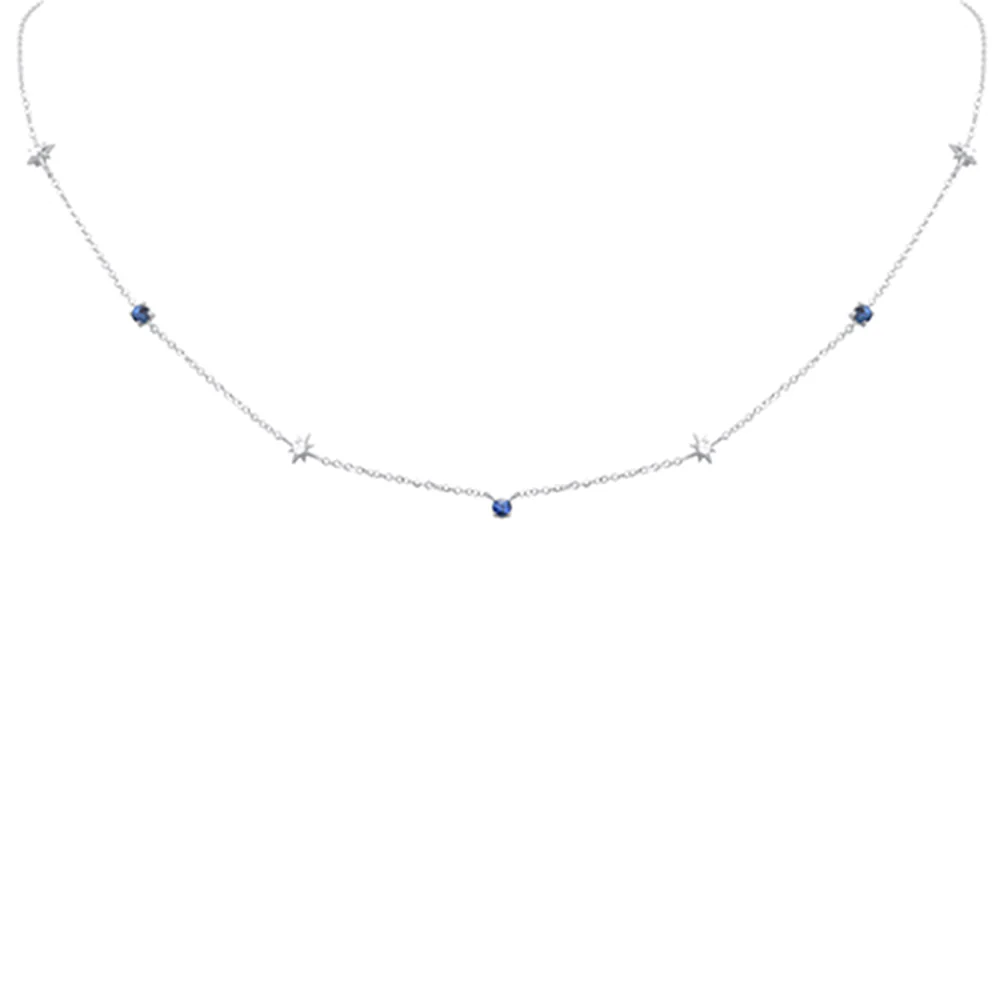<span>DIAMOND CLOSEOUT! </span> .30ct G SI 14K White Gold Diamond & Blue Sapphire Pendant Necklace 16 + 2" Ext