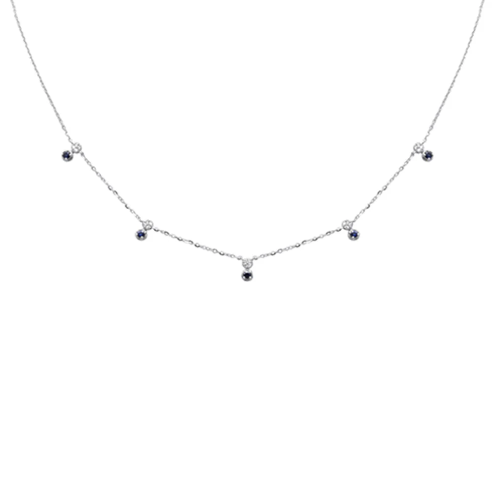 .31ct G SI 14K White Gold Diamond & Blue Sapphire Pendant Necklace 16 + 2" Ext
