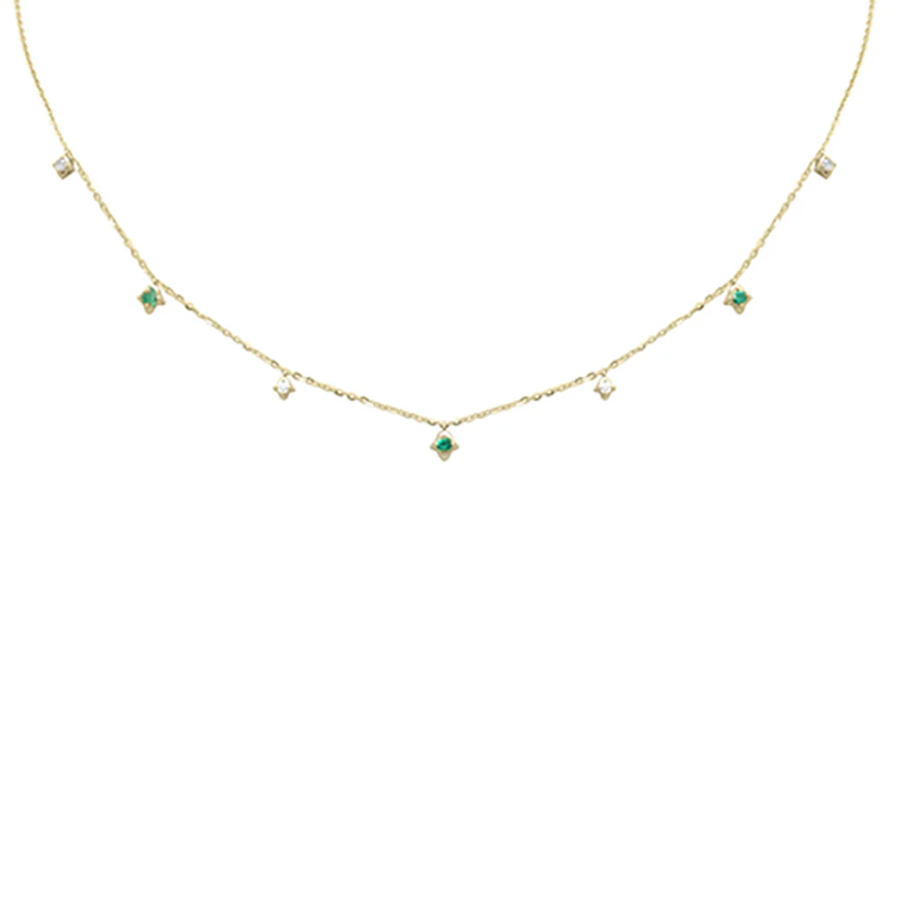 <span style="color:purple">SPECIAL!</span> .33ct G SI 14K Yellow Gold Diamond & Emerald Pendant Necklace 16 + 2" Ext