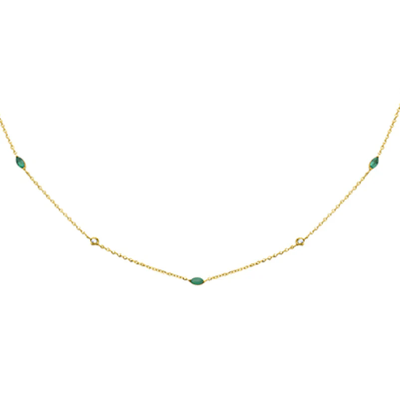 .33ct G SI 14K Yellow Gold Diamond & Emerald Pendant Necklace 16 + 2" Ext