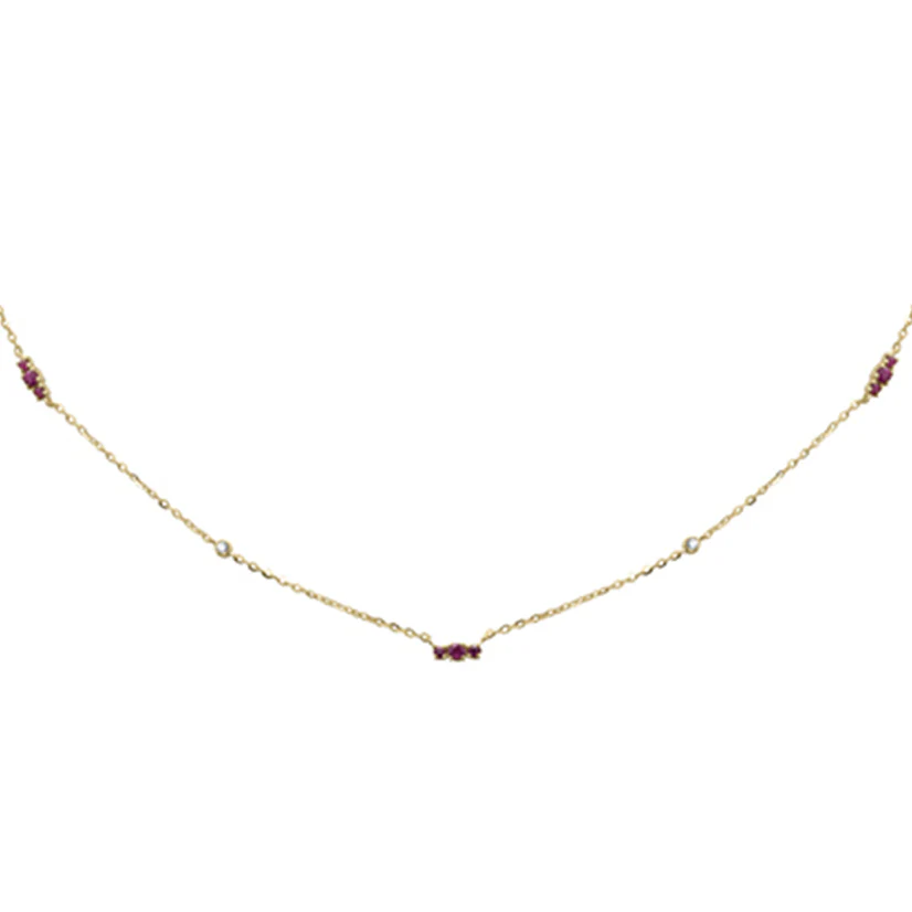 .29ct G SI 14K Yellow Gold Diamond & Ruby Pendant Necklace 16 + 2" Ext