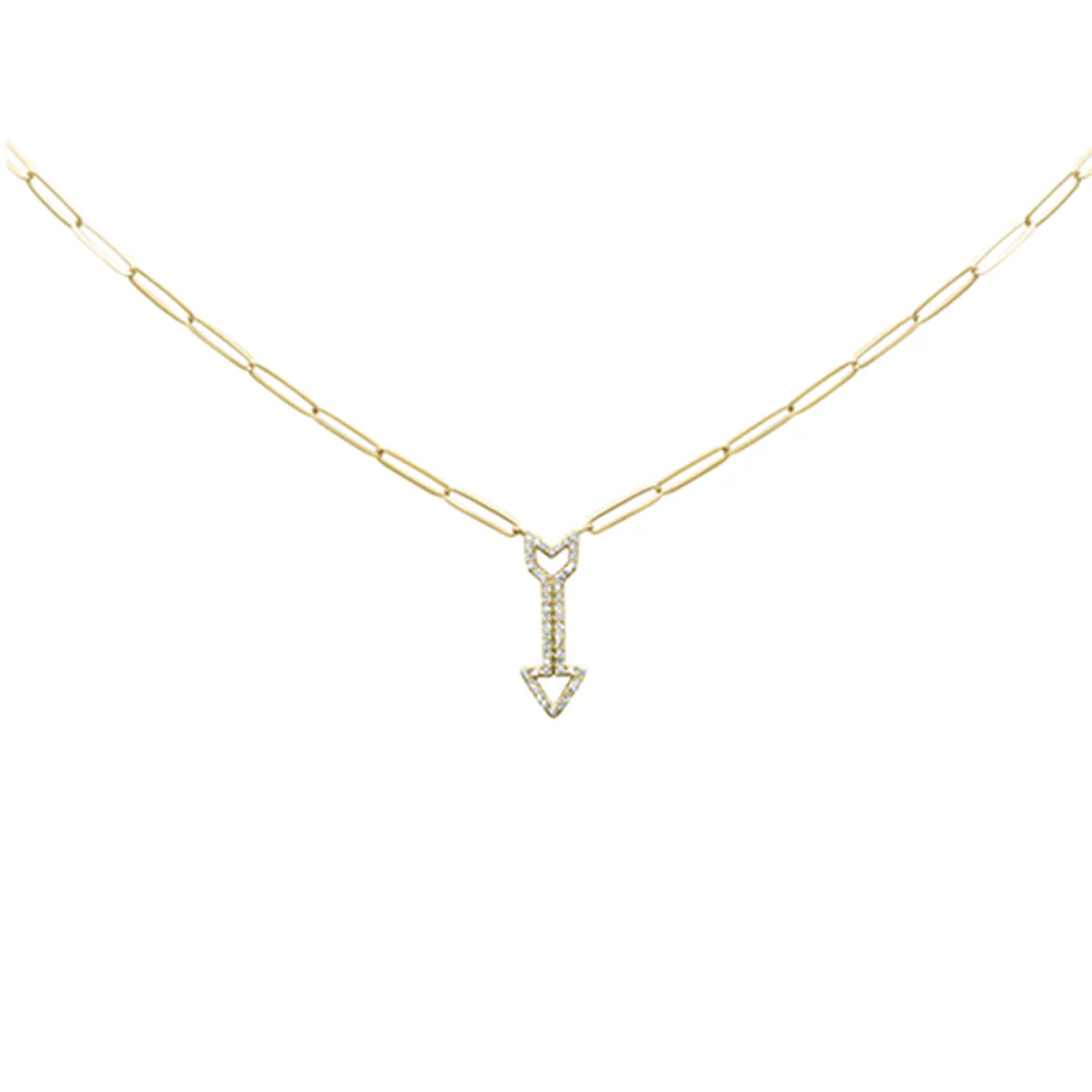 <span>DIAMOND CLOSEOUT! </span> .25ct G SI 14K Yellow Gold Diamond Arrow Pendant Paperclip Necklace 18" Long