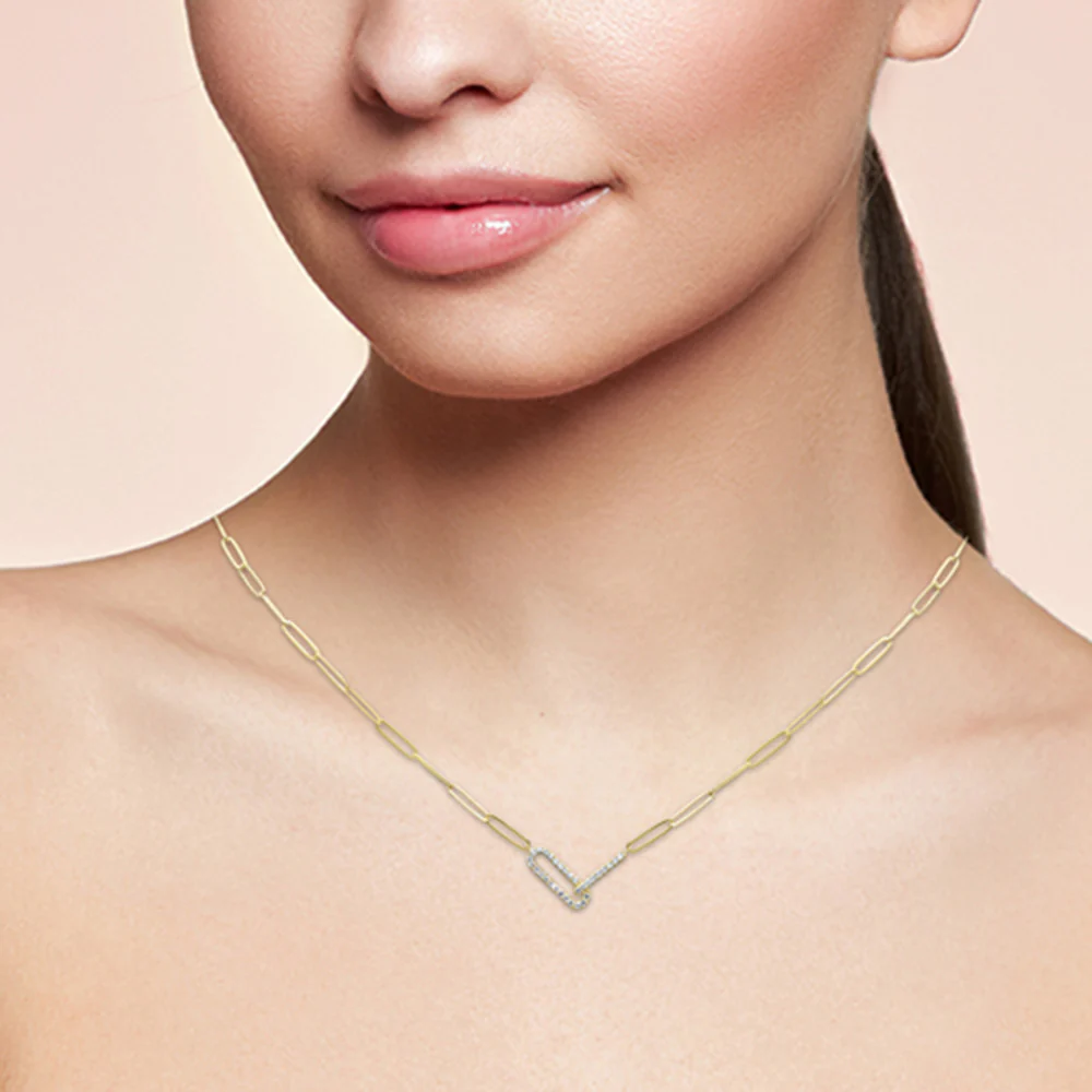 <span>DIAMOND CLOSEOUT! </span> .21ct G SI 14k Yellow Gold Diamond Paperclip Pendant Paperclip Necklace 18" Long - Image 2