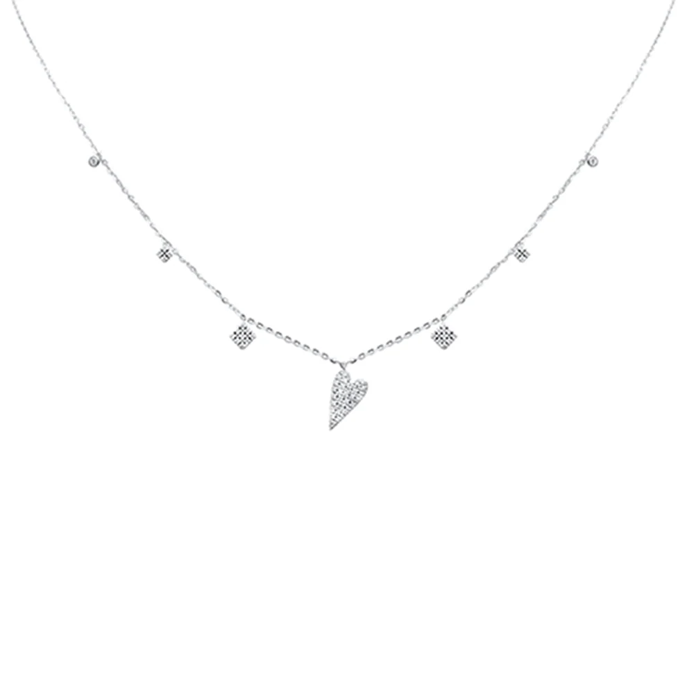 <span>DIAMOND CLOSEOUT! </span>.26ct G SI 14K White Gold Diamond Heart Dangling Pendant Necklace 16+2" Long