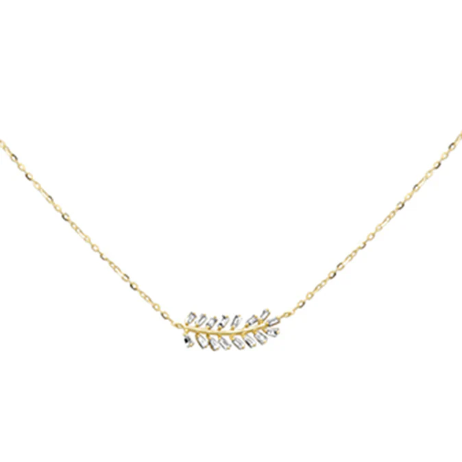<span style="color:purple">SPECIAL!</span> .14ct G SI 14K Yellow Gold Diamond Olive Branch Pendant Bracelet 16+2"Long