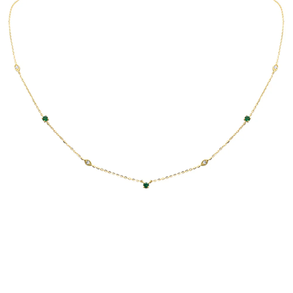<span>DIAMOND CLOSEOUT! </span> .26ct G SI 14K Yellow Gold Diamond & Emerald Gemstone Pendant Necklace 16+2" Long