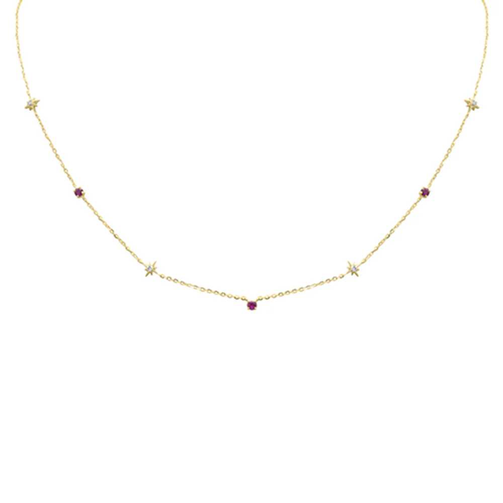 .31ct G SI 14K Yellow Gold Diamond & Ruby Gemstone Pendant Necklace 16+2" Long