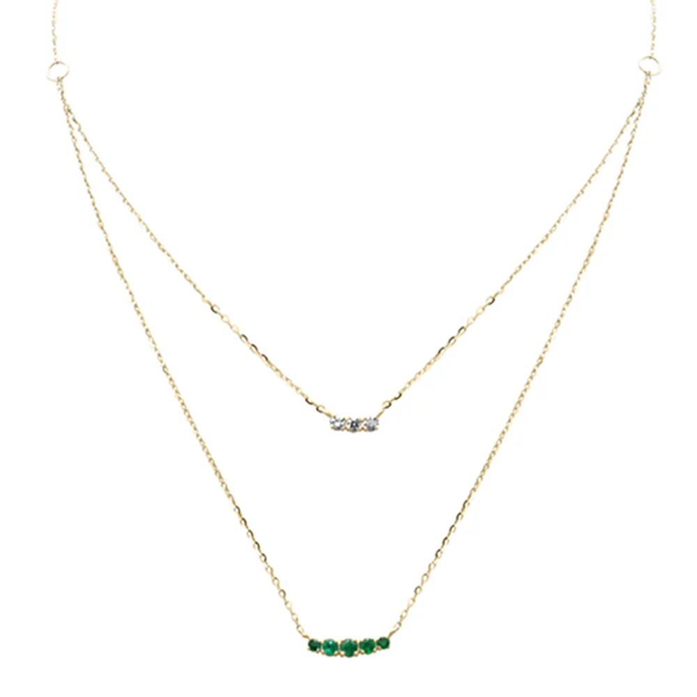 <span>DIAMOND CLOSEOUT! </span> .30ct G SI 14K Yellow Gold Diamond & Emerald Gemstone Pendant Necklace 16+2" Long
