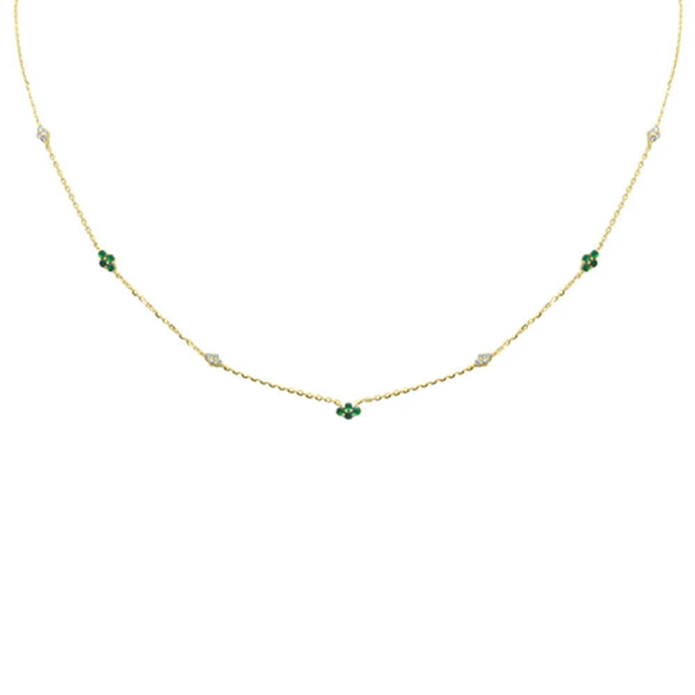 <span>DIAMOND CLOSEOUT! </span> .29ct G SI 14K Yellow Gold Diamond & Emerald Gemstone Pendant Necklace 16+2" Long