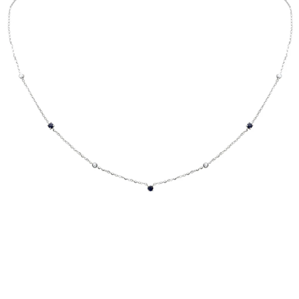 <span>DIAMOND CLOSEOUT! </span> .38ct G SI 14K White Gold Diamond & Blue Sapphire Gemstone Pendant Necklace 16+2" Long