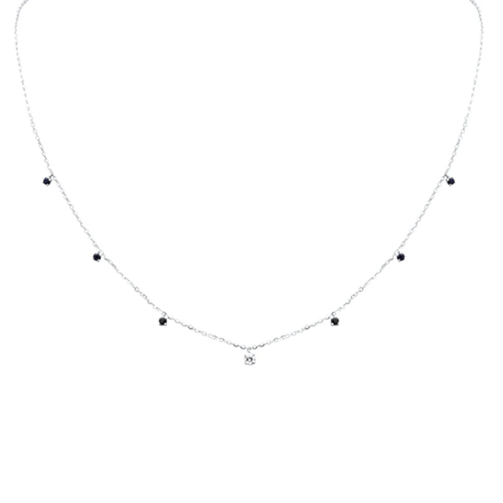 <span>DIAMOND CLOSEOUT! </span> .30ct G SI 14K White Gold Diamond & Blue Sapphire Gemstone Pendant Necklace 16+2" Long