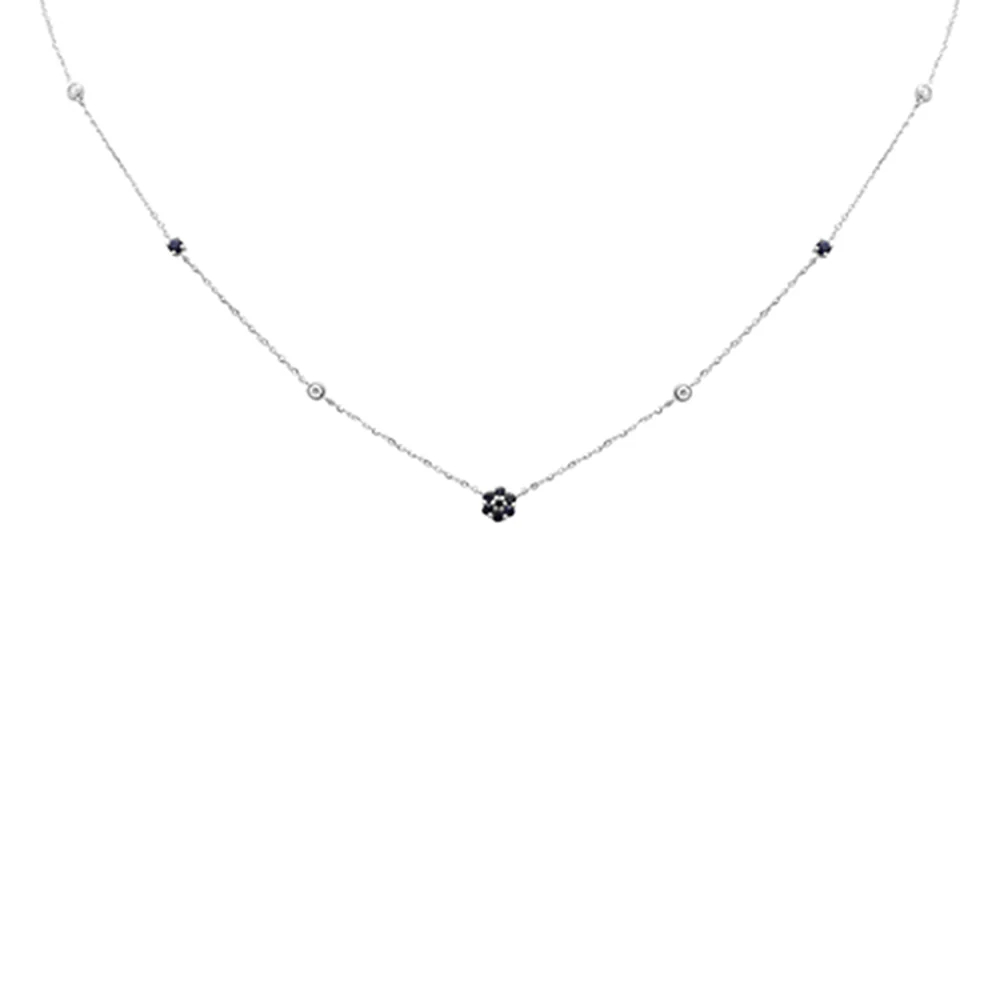 .36ct G SI 14K White Gold Diamond & Blue Sapphire Pendant Necklace 16 + 2" Ext