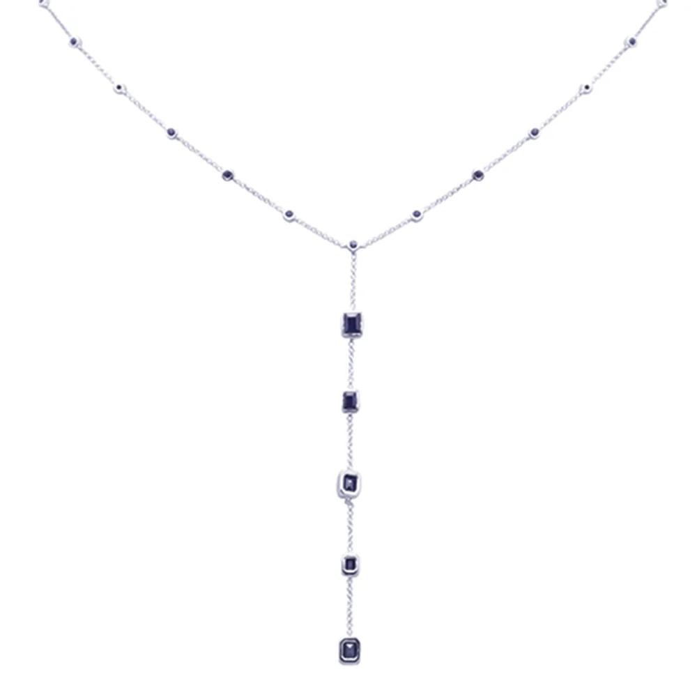 <span style="color:purple">SPECIAL!</span> 2.74ct G SI 14K White Gold Blue Sapphire Lariat Necklace 16 + 2" Ext